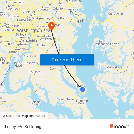 Lusby to Kettering map