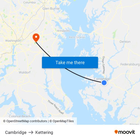 Cambridge to Kettering map