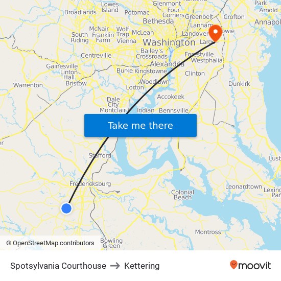 Spotsylvania Courthouse to Kettering map