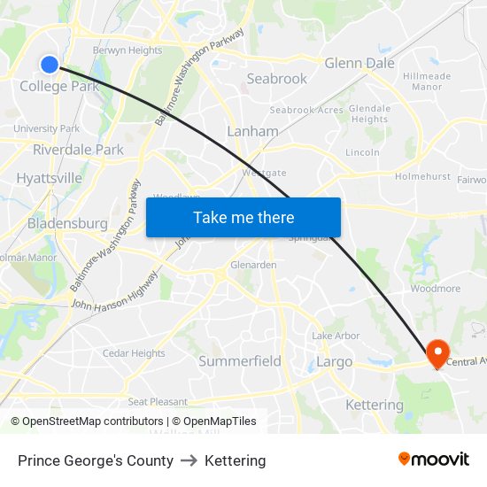 Prince George's County to Kettering map