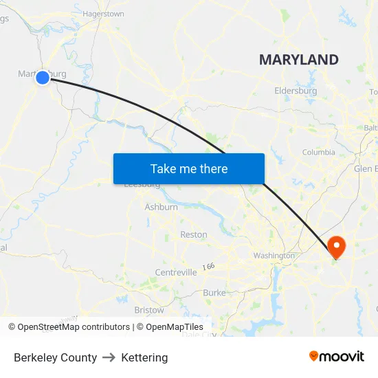 Berkeley County to Kettering map