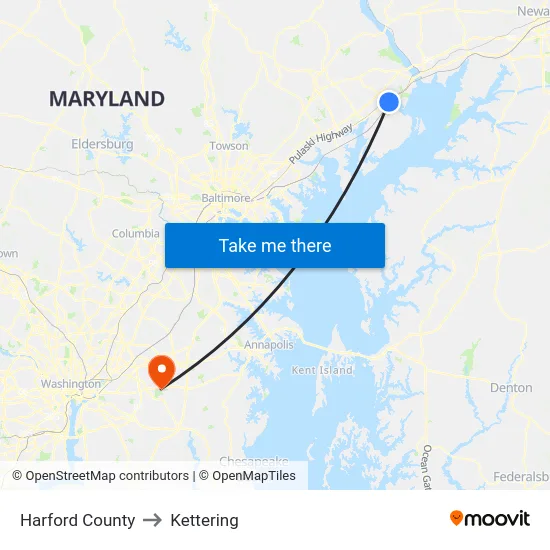 Harford County to Kettering map