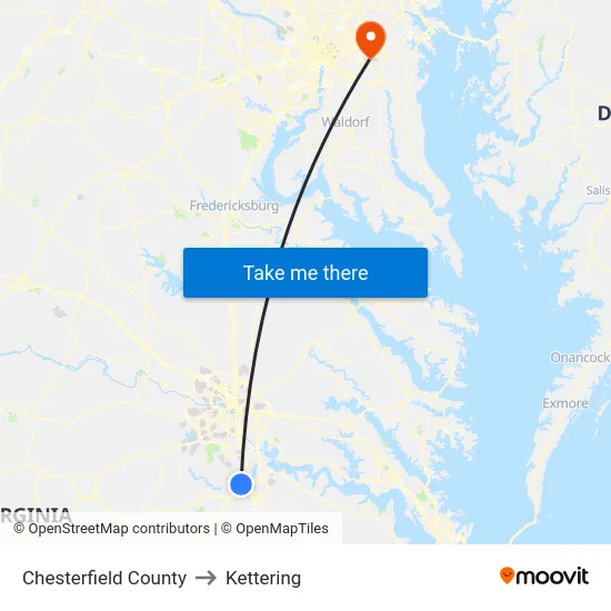 Chesterfield County to Kettering map