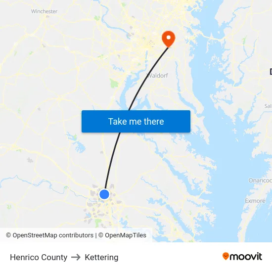 Henrico County to Kettering map