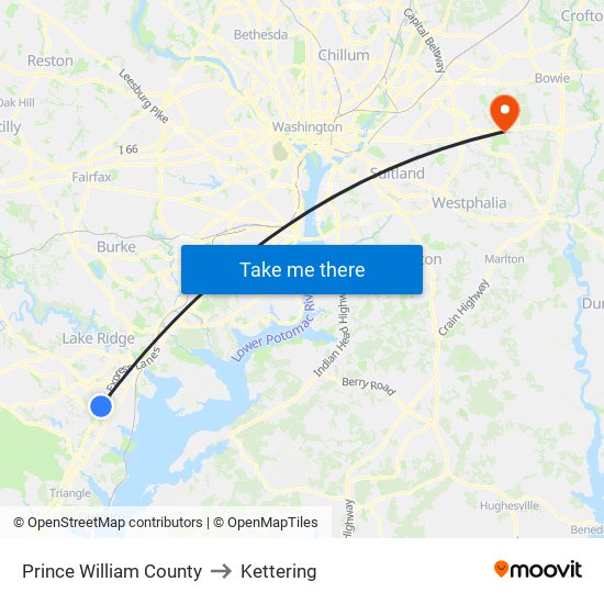 Prince William County to Kettering map