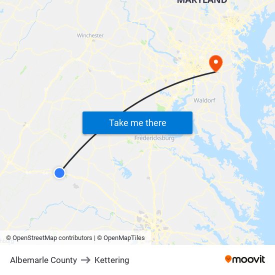 Albemarle County to Kettering map