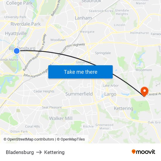 Bladensburg to Kettering map