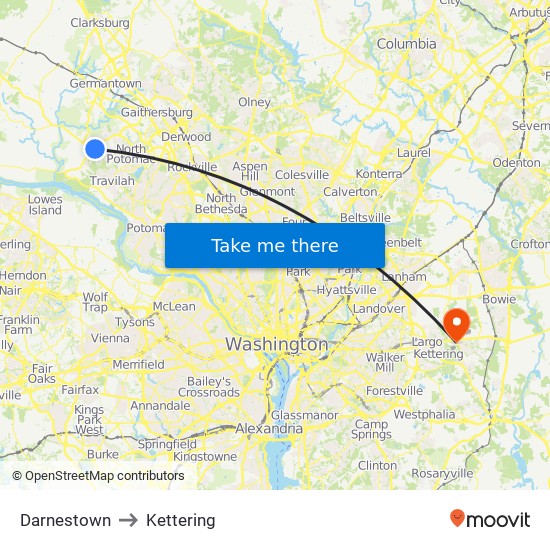 Darnestown to Kettering map