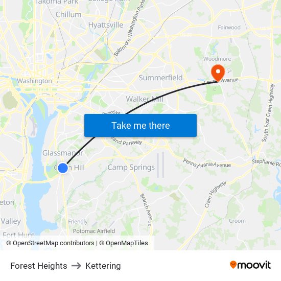 Forest Heights to Kettering map