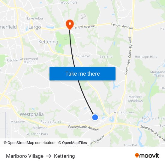 Marlboro Village to Kettering map