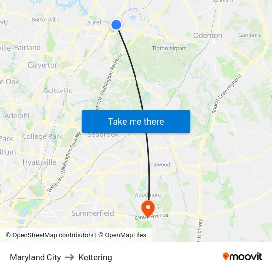 Maryland City to Kettering map