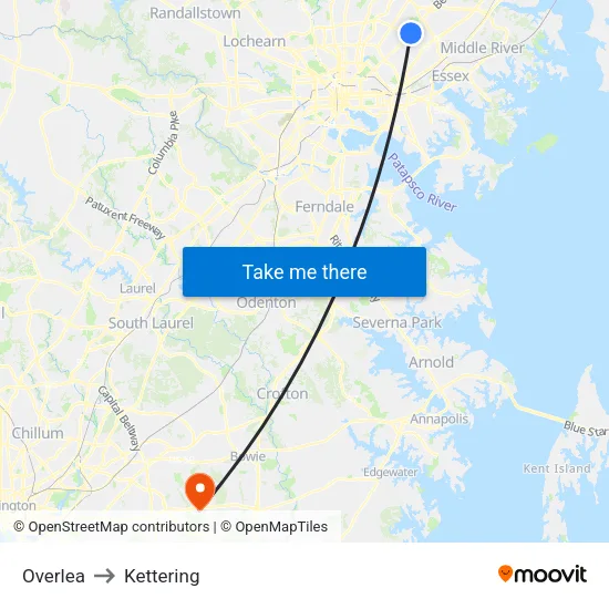 Overlea to Kettering map