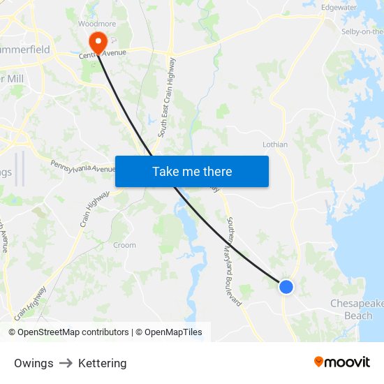 Owings to Kettering map