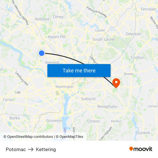 Potomac to Kettering map