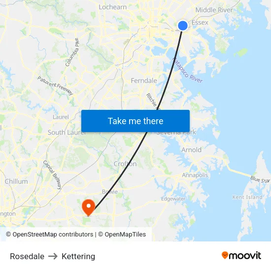 Rosedale to Kettering map