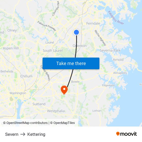 Severn to Kettering map