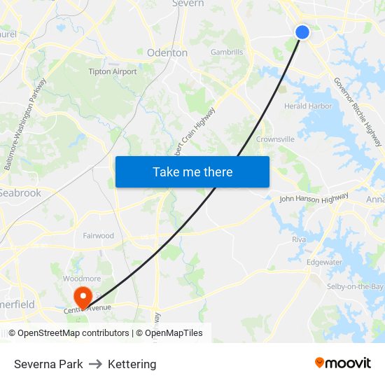 Severna Park to Kettering map