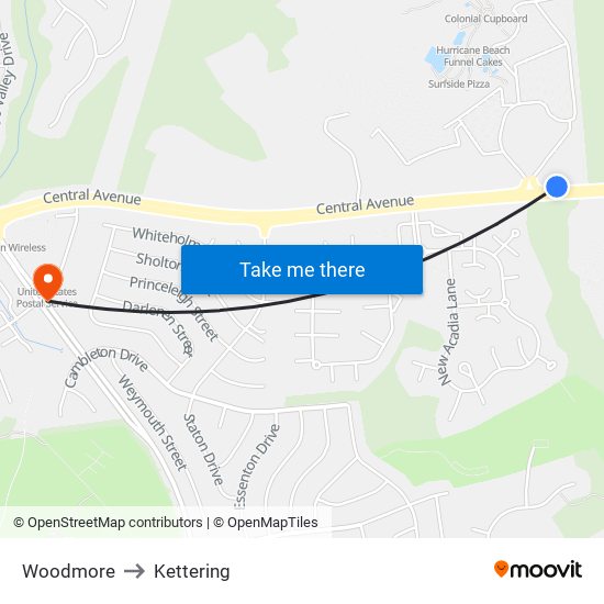 Woodmore to Kettering map