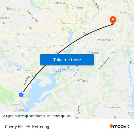 Cherry Hill to Kettering map