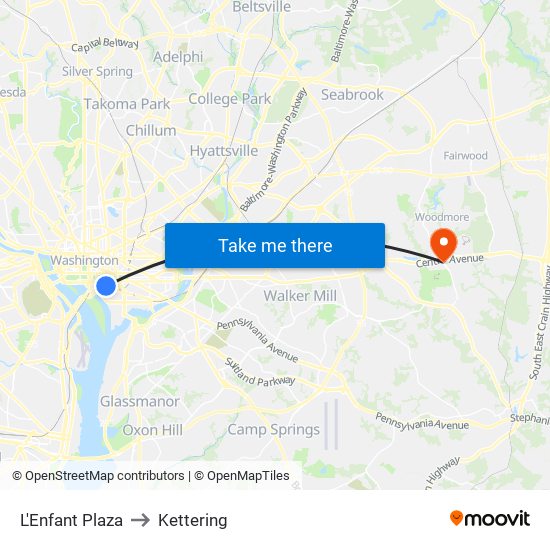 L'Enfant Plaza to Kettering map