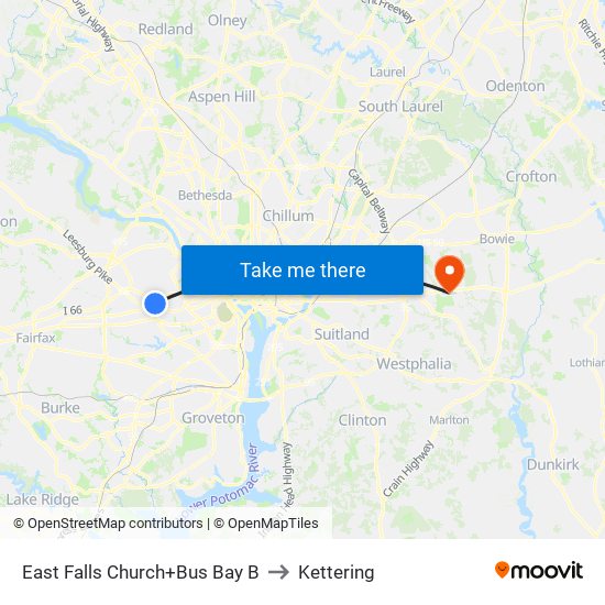 East Falls Church+Bay B to Kettering map