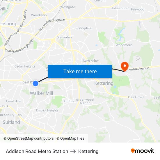 Addison Road Metro Station to Kettering map