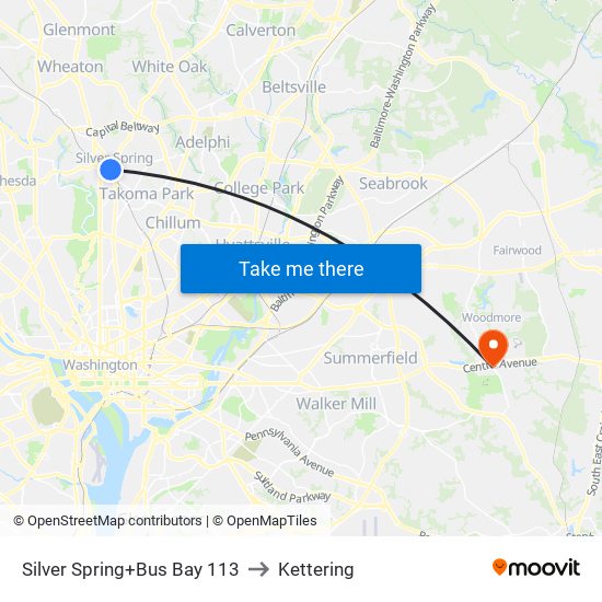 Silver Spring+Bus Bay 113 to Kettering map