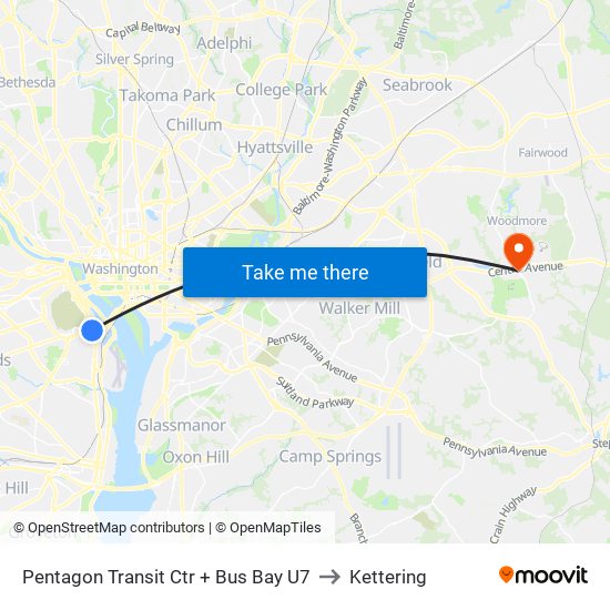 Pentagon Transit Ctr + Bus Bay U7 to Kettering map