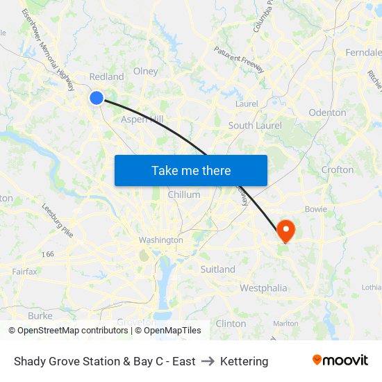 Shady Grove Station & Bay C - East to Kettering map