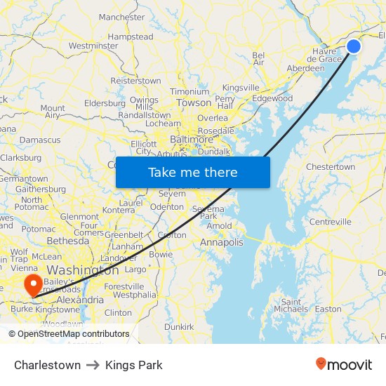 Charlestown to Kings Park map