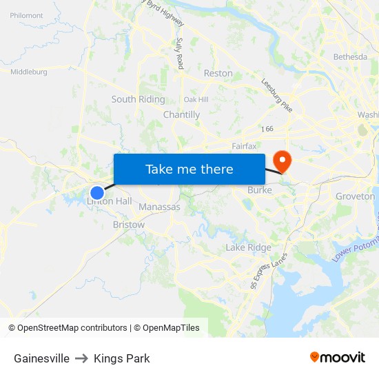 Gainesville to Kings Park map