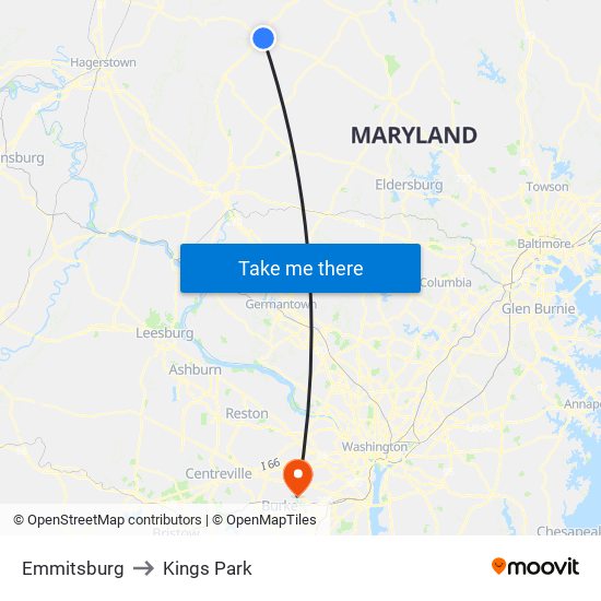 Emmitsburg to Kings Park map