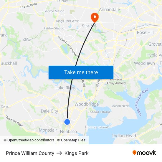 Prince William County to Kings Park map