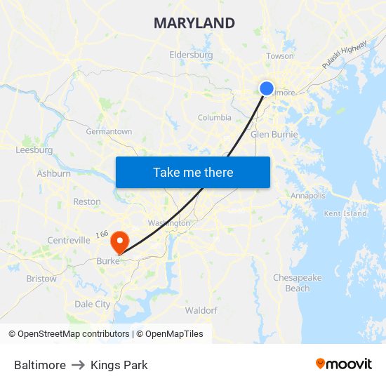 Baltimore to Kings Park map