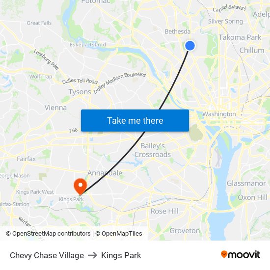 Chevy Chase Village to Kings Park map