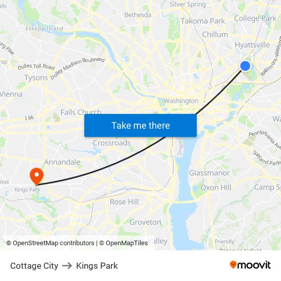 Cottage City to Kings Park map