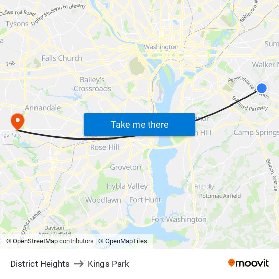 District Heights to Kings Park map