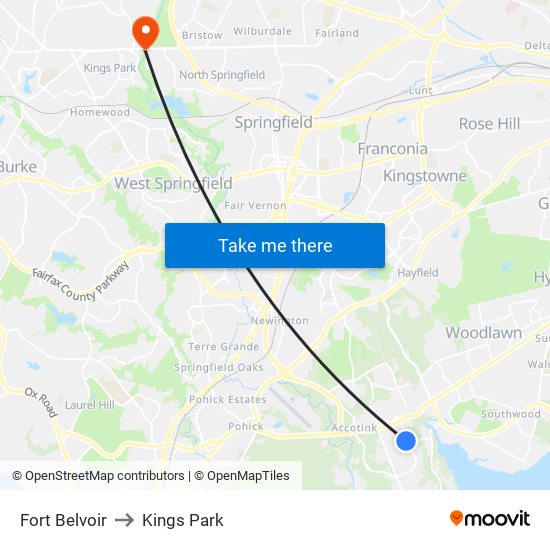 Fort Belvoir to Kings Park map