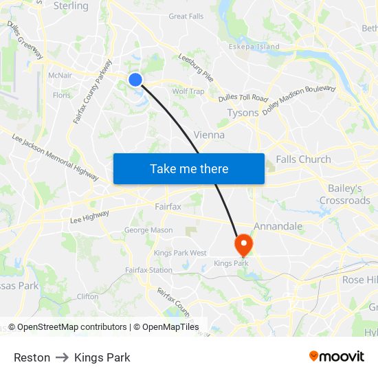 Reston to Kings Park map