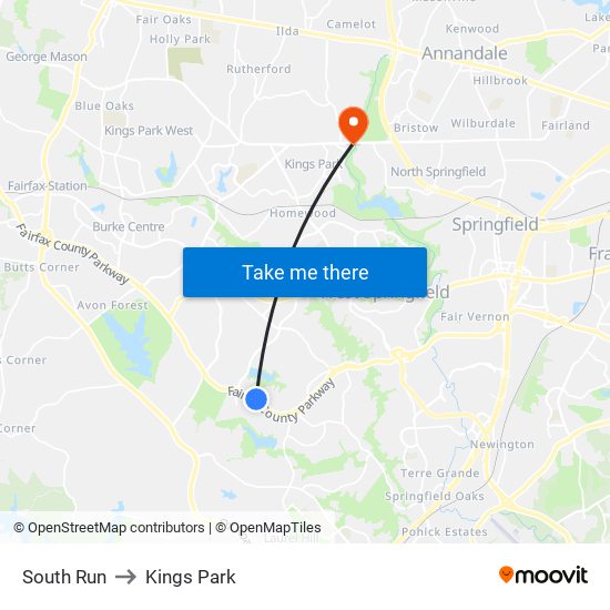 South Run to Kings Park map