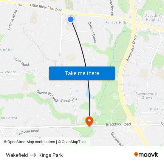 Wakefield to Kings Park map