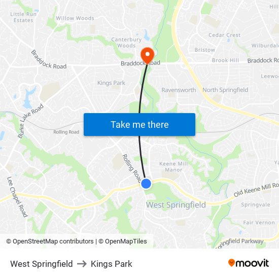 West Springfield to Kings Park map