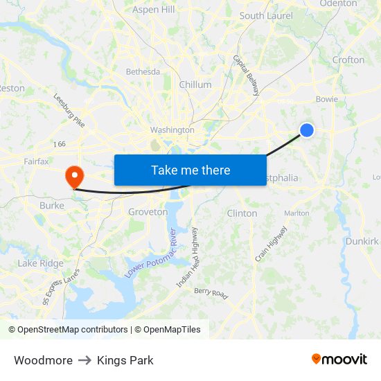 Woodmore to Kings Park map