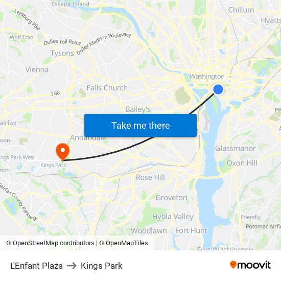 L'Enfant Plaza to Kings Park map