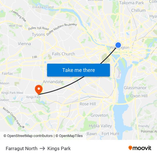 Farragut North to Kings Park map