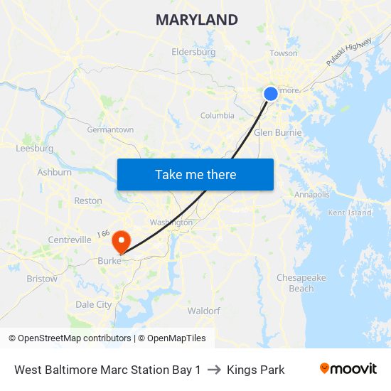 West Baltimore Marc Station Bay 1 to Kings Park map