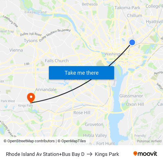 Rhode Island Av Station+Bus Bay D to Kings Park map