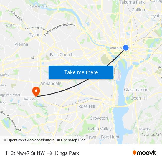 H St Nw+7 St NW to Kings Park map