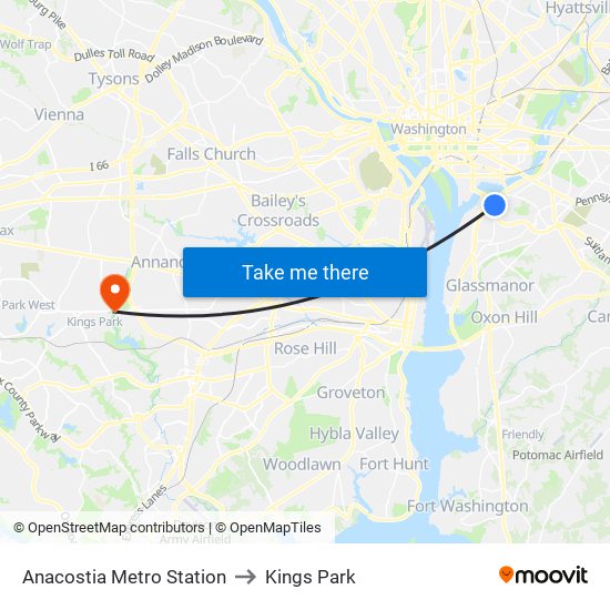 Anacostia Metro Station to Kings Park map