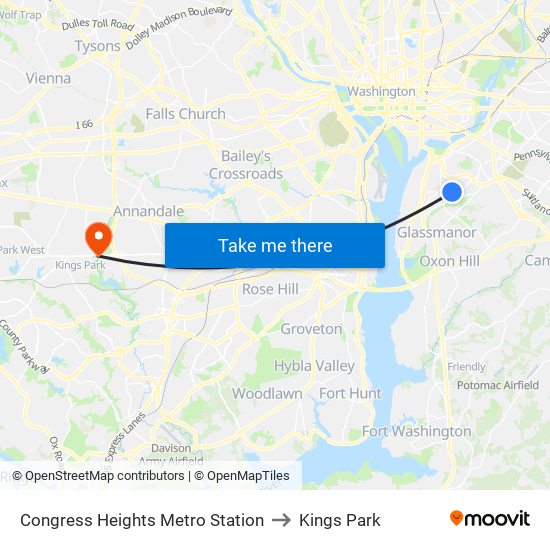 Congress Heights Metro Station to Kings Park map